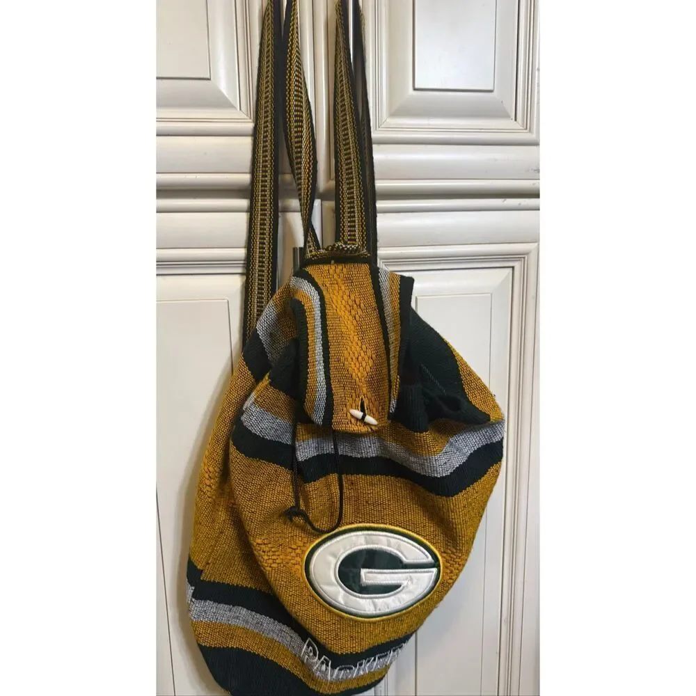 Unisex Large Yellow Black Striped Green Bay Packers NFL Woven Baja Backpack Bag